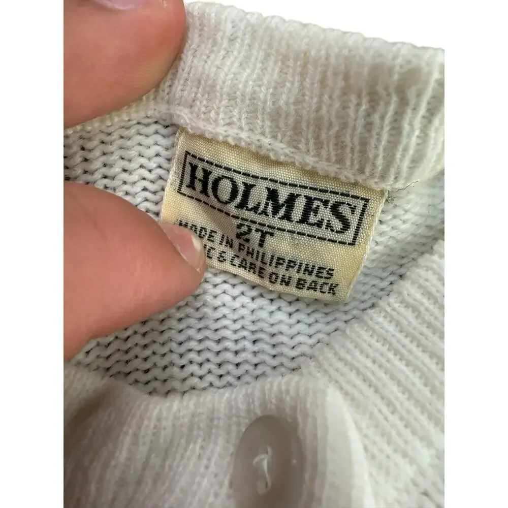 Holmes Kid's White Heart Embroidered Long Sleeves Cardigan Sweater Size 2T